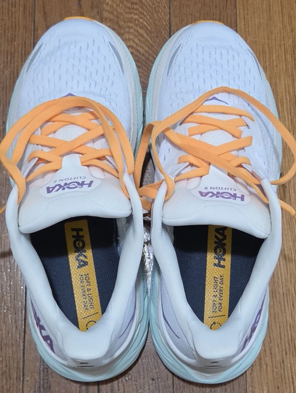 Hoka One One Clifton 8 Womens Mint Green Orange Athletic Running Shoes Size 8B